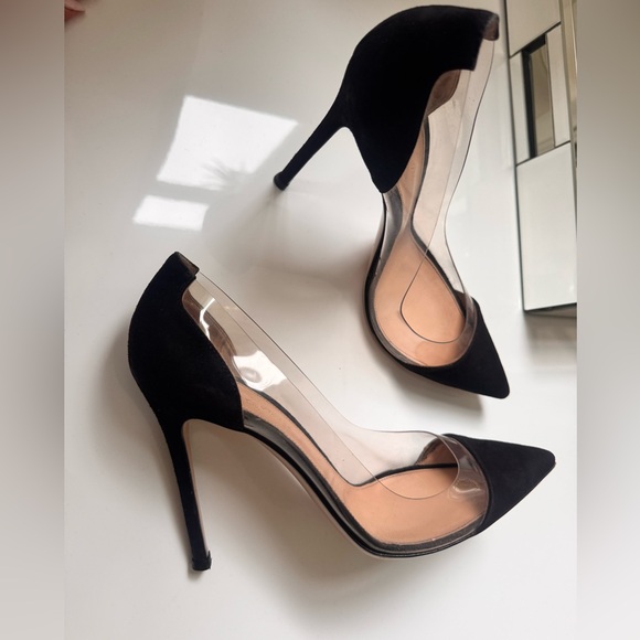 Gianvito Rossi Black and Clear Women's Shoes Suede Heels